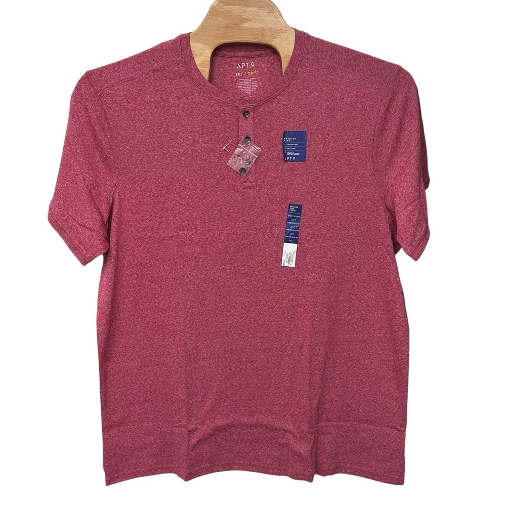 APT. 9 Mens Red Size 3XLT Premier Flex Henley Shirt Short Sleeve Soft Stretch